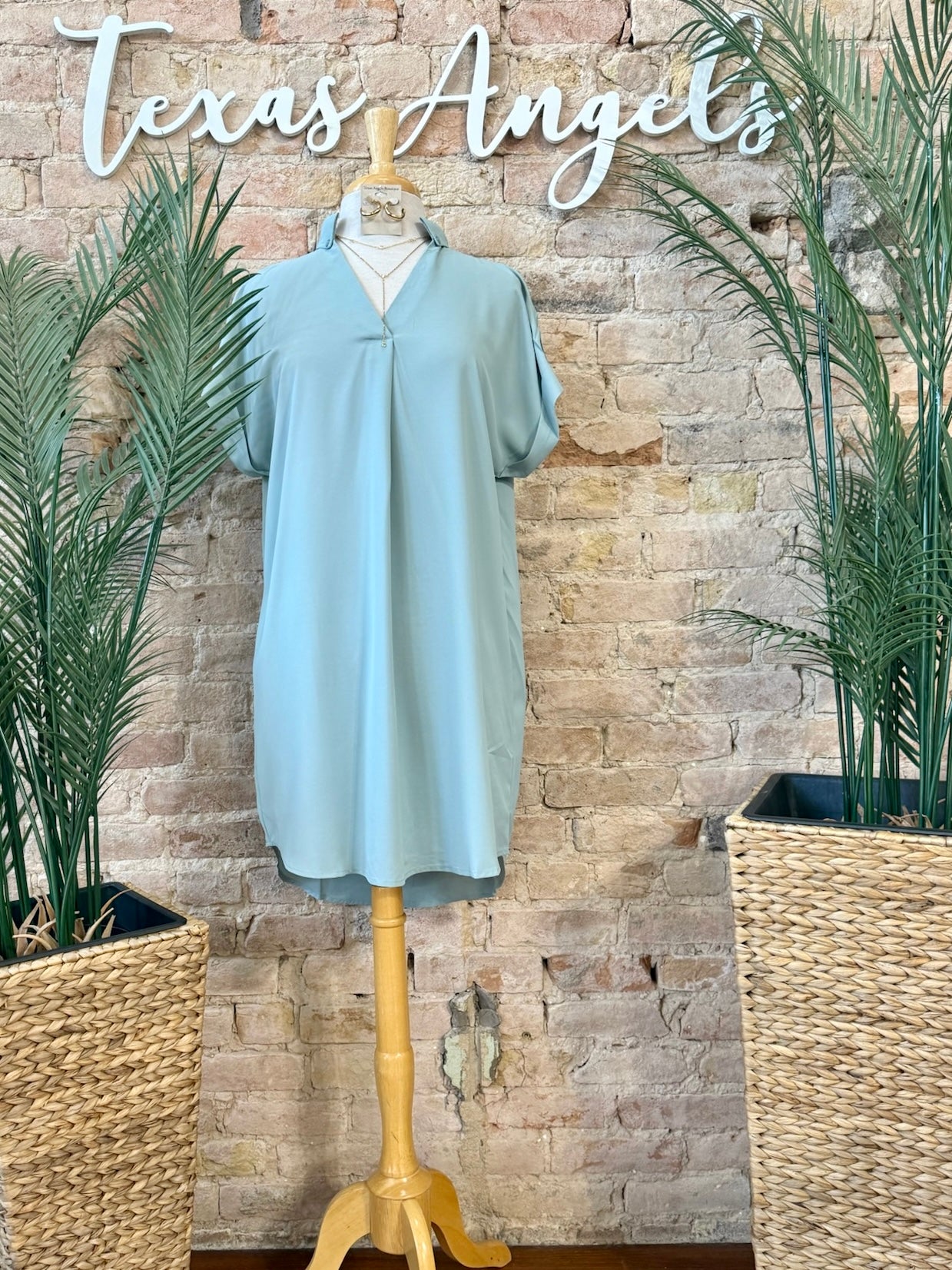 Daydreaming Sage V-Neck Dress