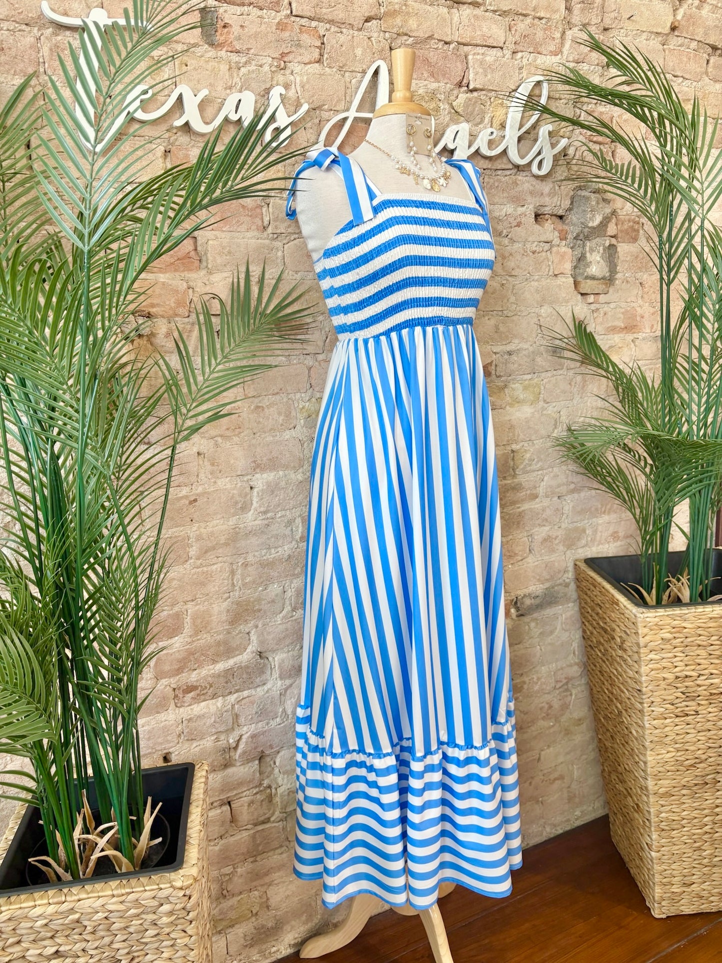 Ocean Eyed Señorita Blue Striped Maxi Dress