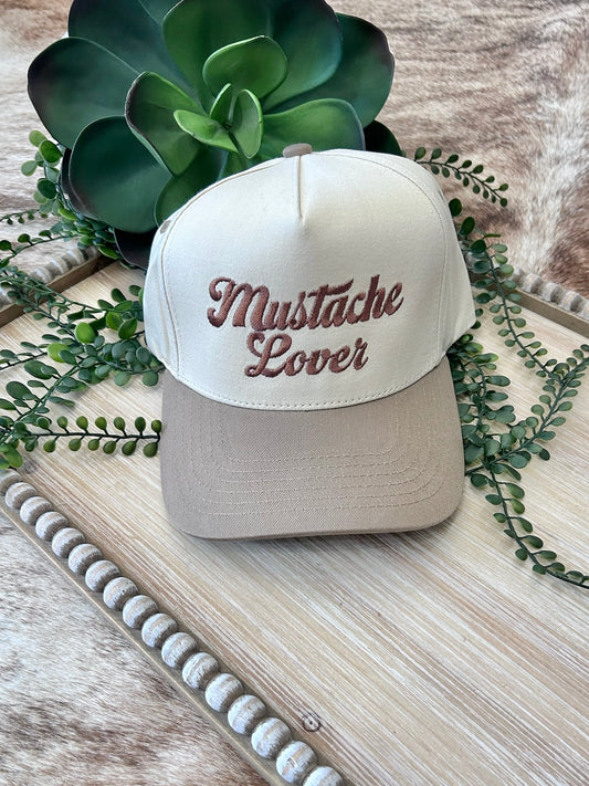 RESTOCK Mustache Lover Beige Embroidered Trucker Hat