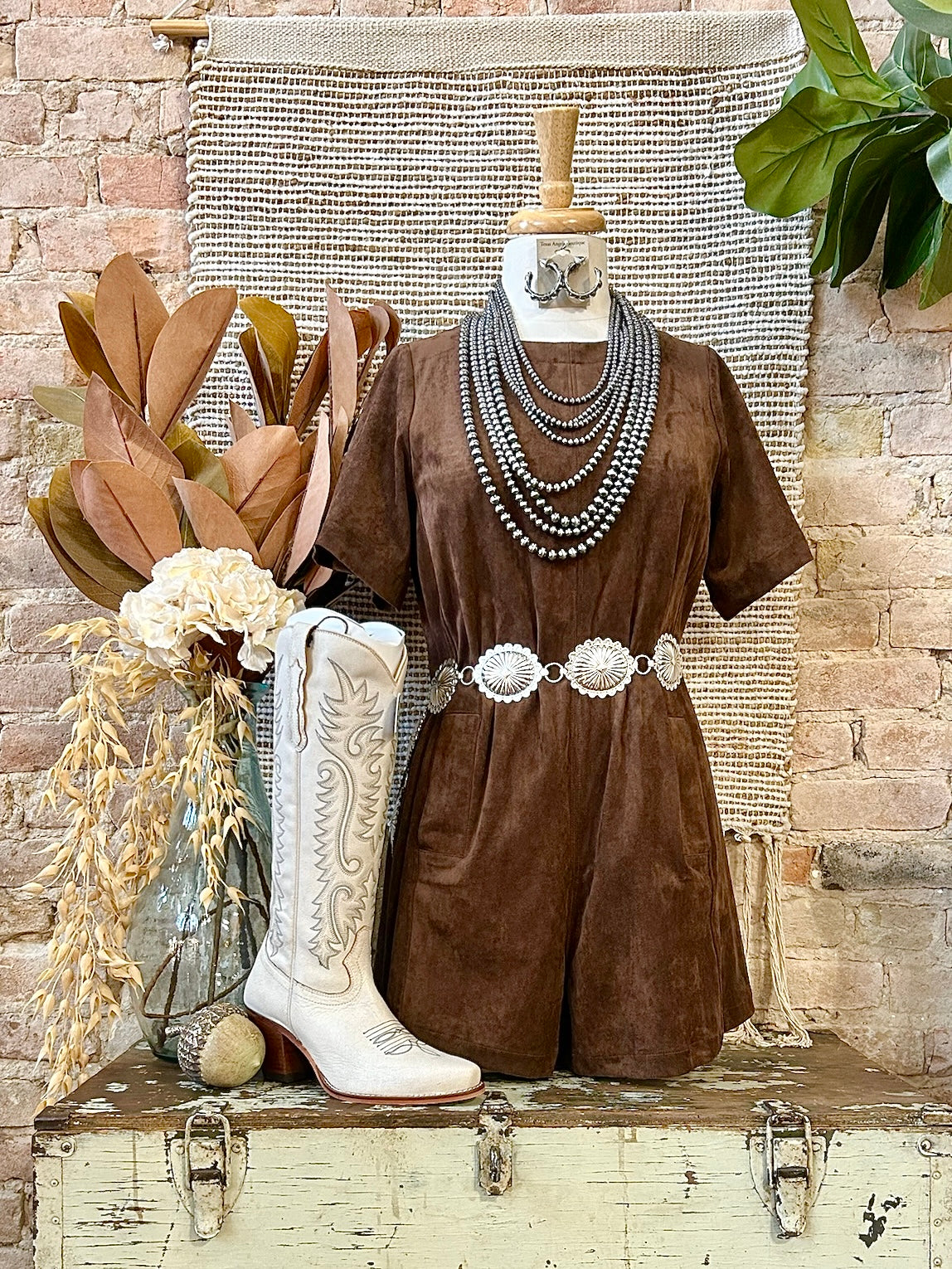 Fall Sunsets Brown Suede Romper
