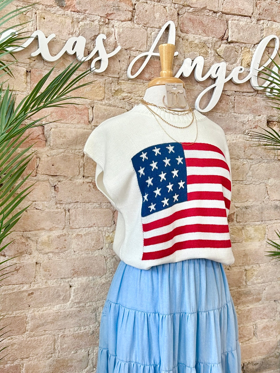 When The Stars Come Out White USA Flag Knit Top