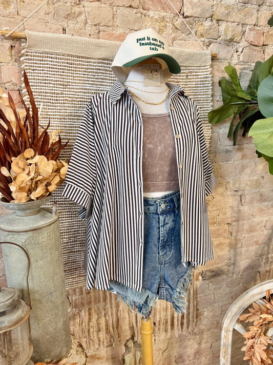 A Sight To See Brown Striped Blouse