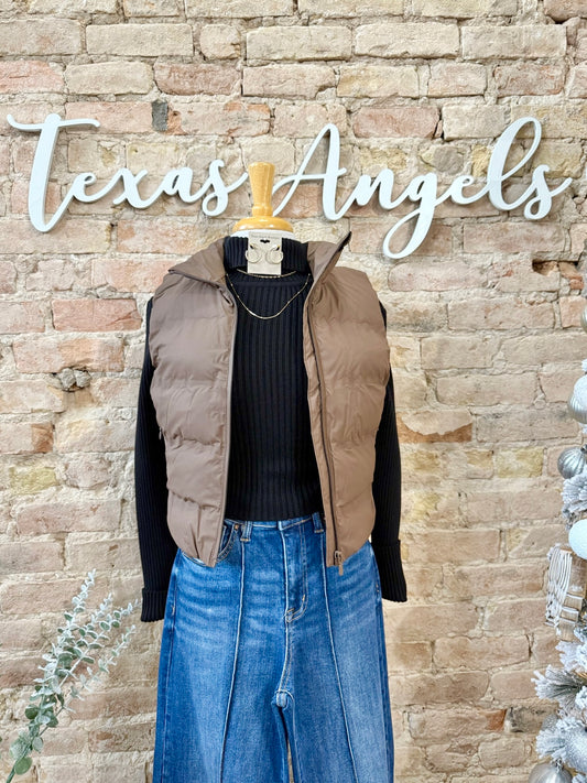 Winter Vacation Brown Puffer Vest