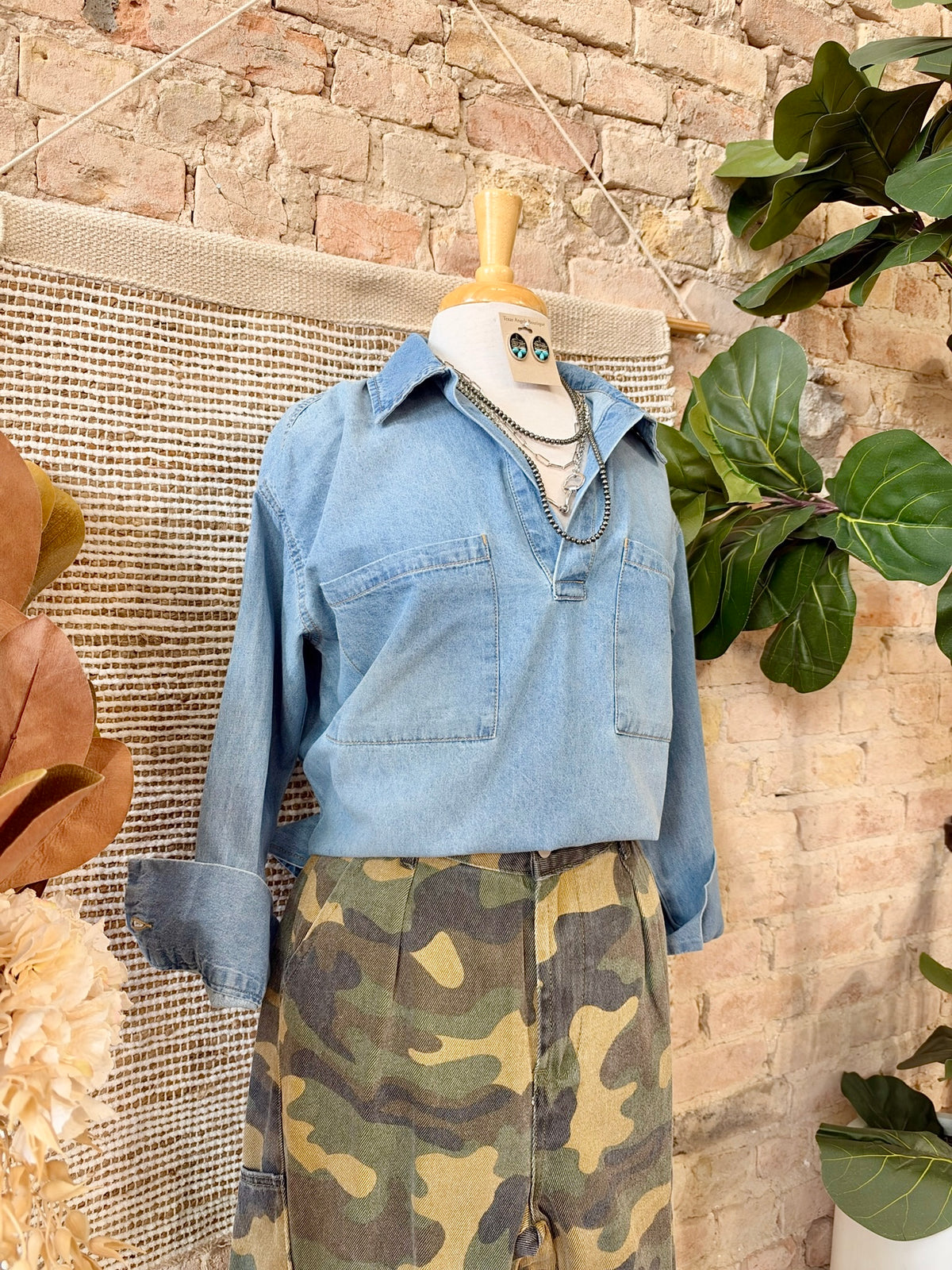 Gone Bird Hunting Chambray Blouse