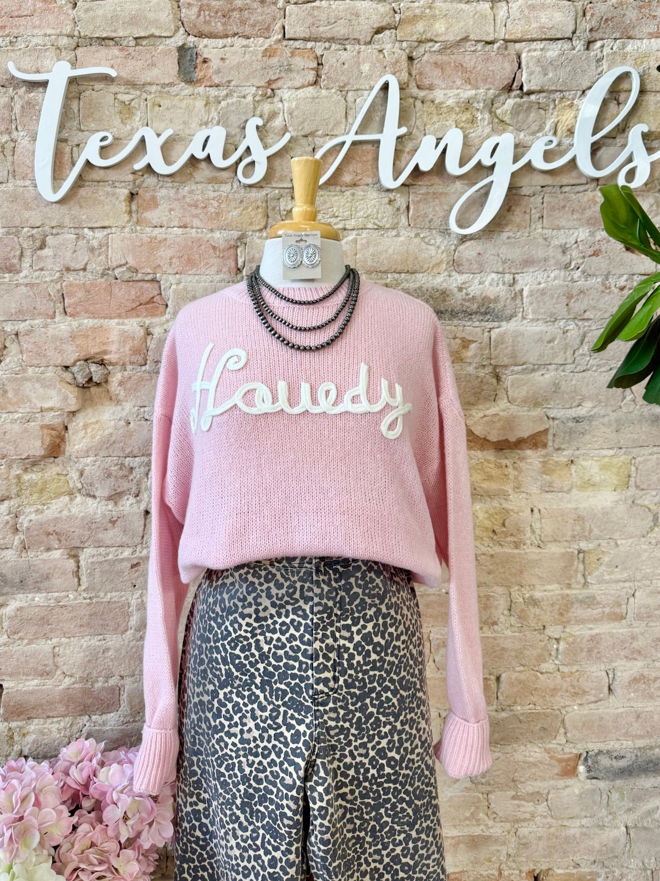 Here For The Cowboys Pink Howdy Sweater