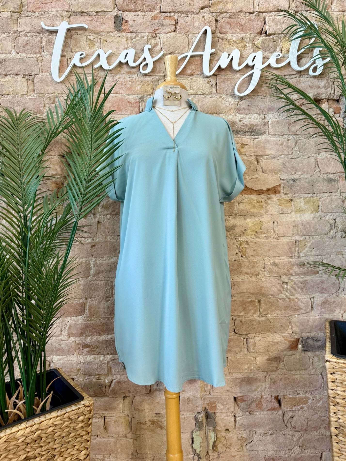 Daydreaming Sage V-Neck Dress