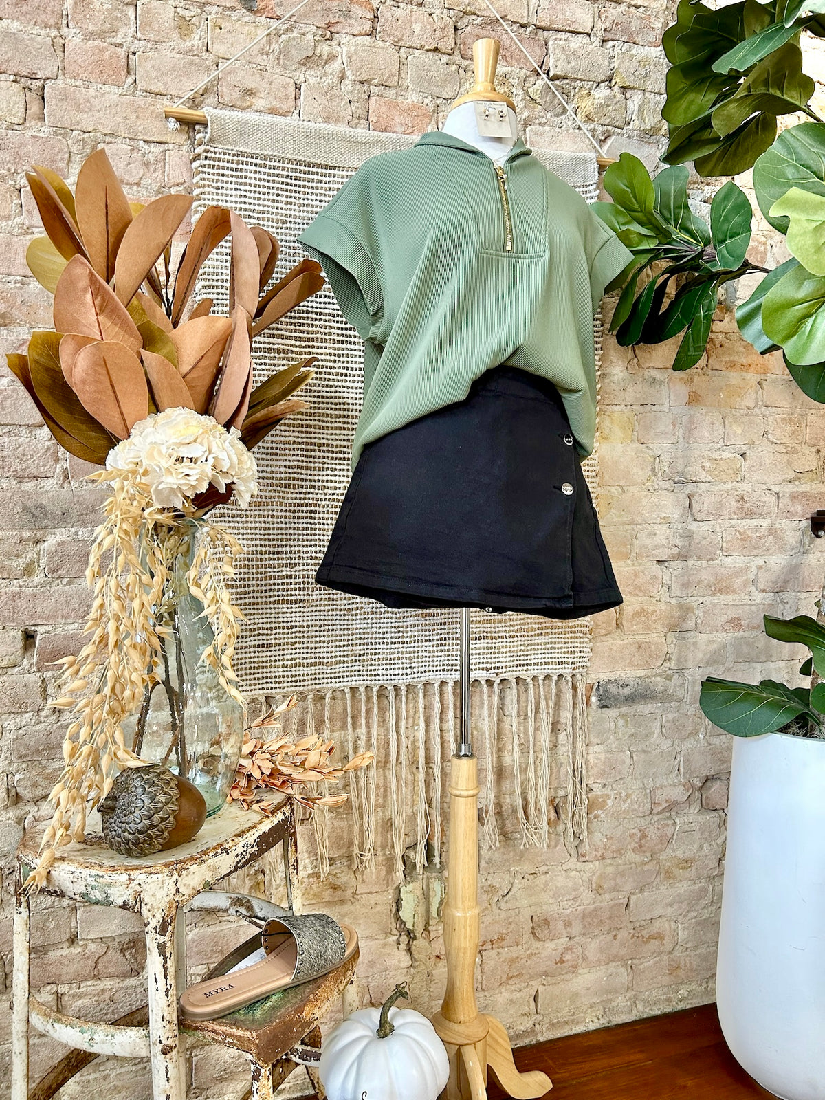 Just A Matter Of Time Olive Zip Up Top