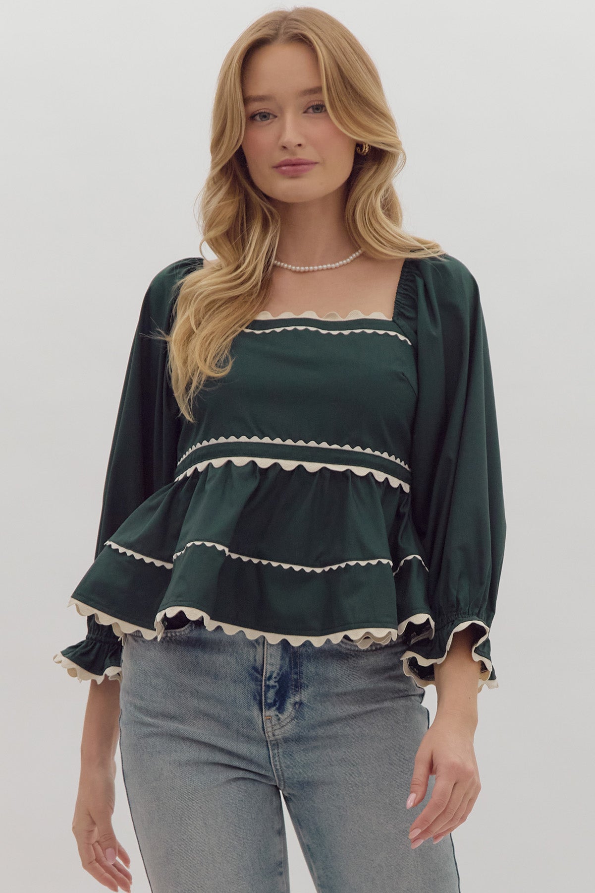 Sleigh All Day Forest Green Blouse