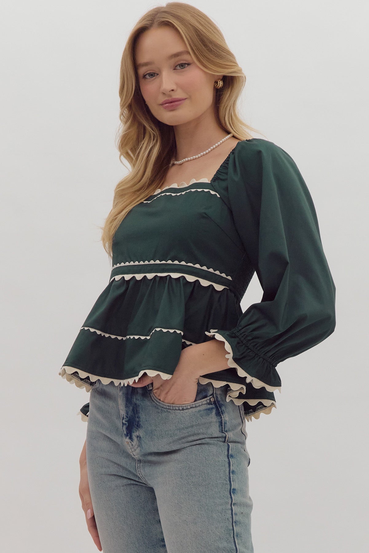 Sleigh All Day Forest Green Blouse