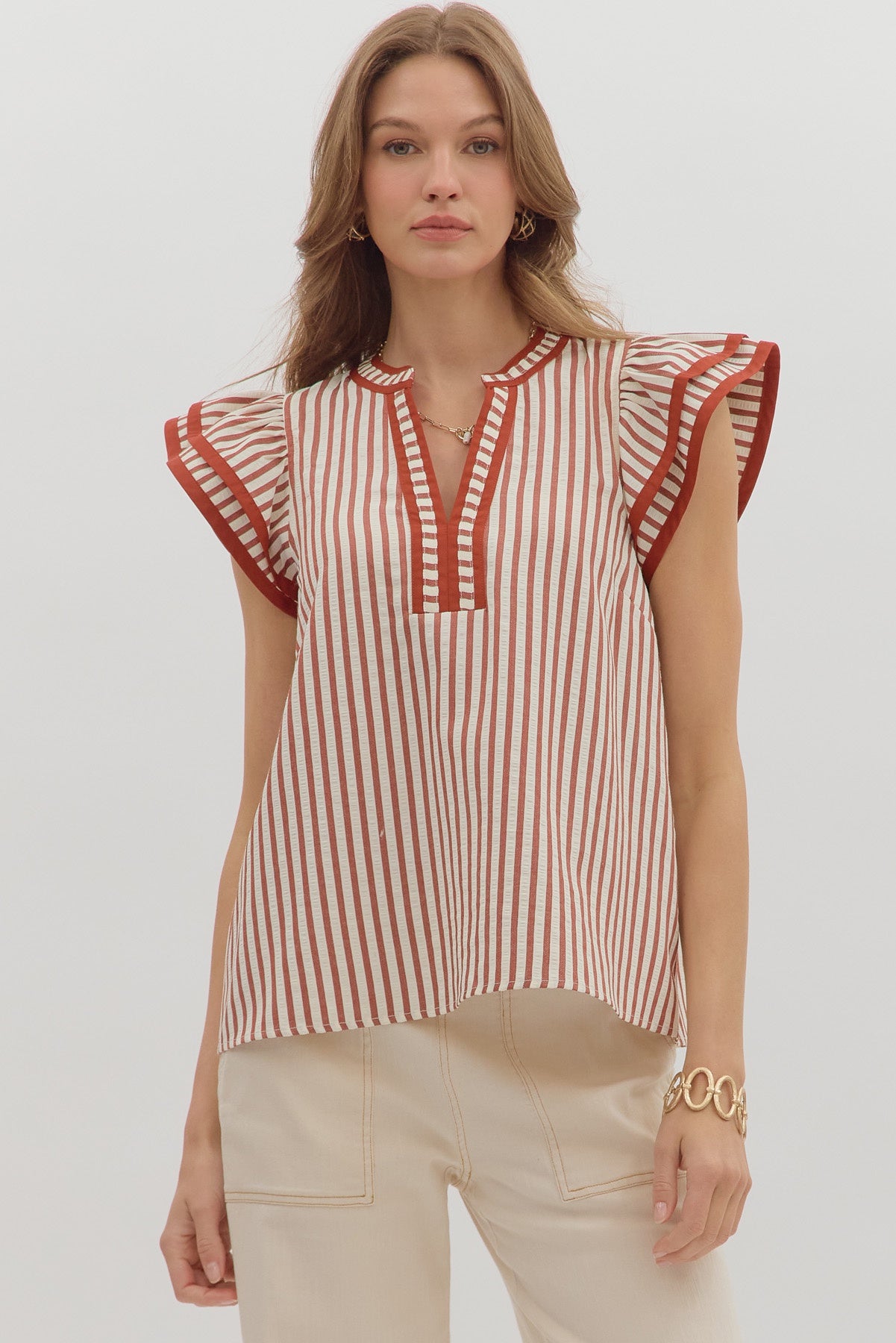 Never Been Better Rust Striped Blouse