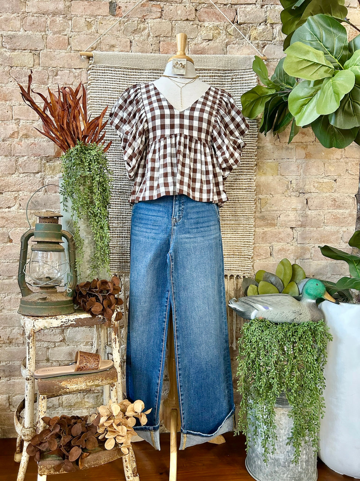Bringing Back Memories Brown Gingham Blouse