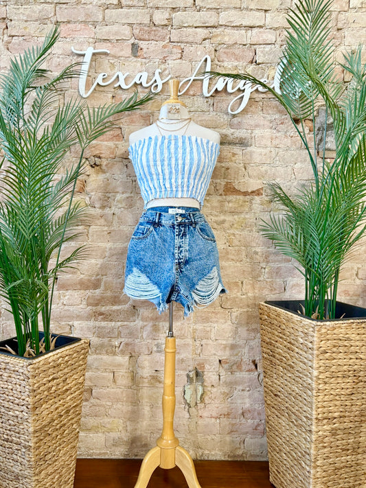 Ocean Breeze, Mind At Ease Blue Striped Tube Top
