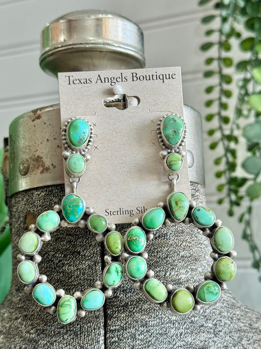 Navajo Handmade Sterling Silver Sonoran Gold Turquoise Statement Earrings