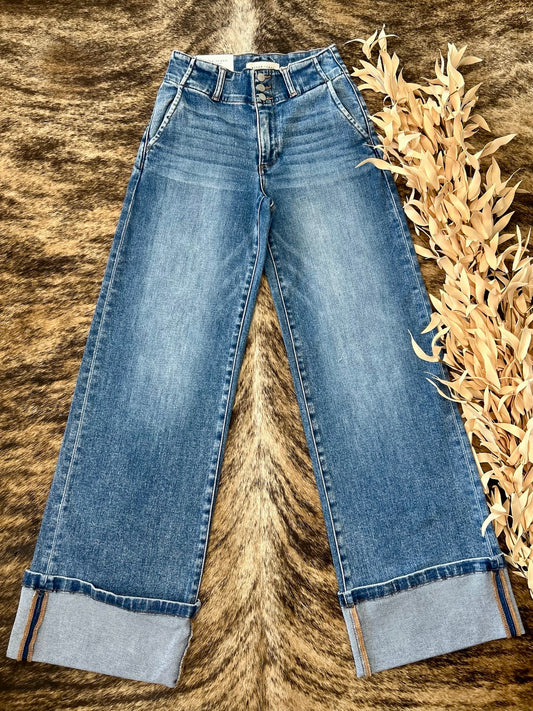 Laid Back Light Wash Wide Leg Risen Jeans