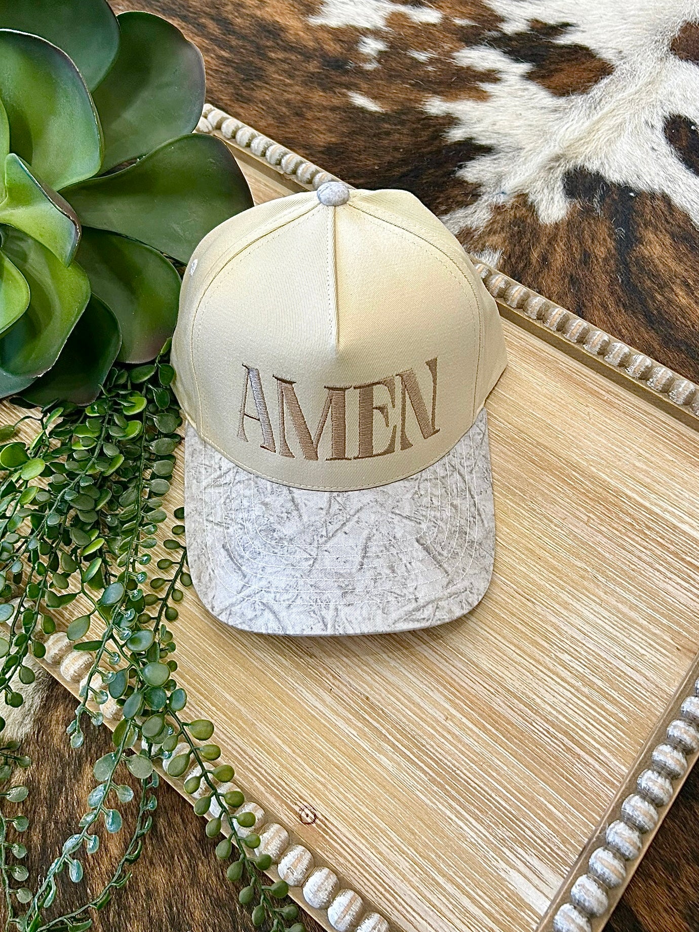 White Camo Amen Embroidered Trucker Hat