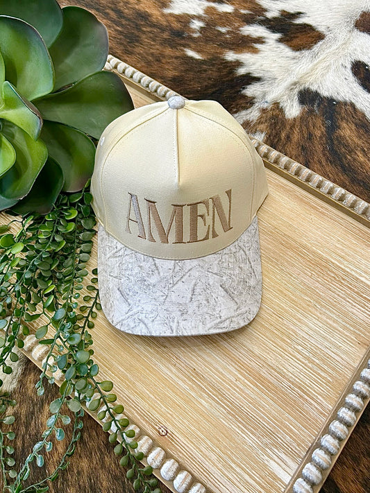 White Camo Amen Embroidered Trucker Hat