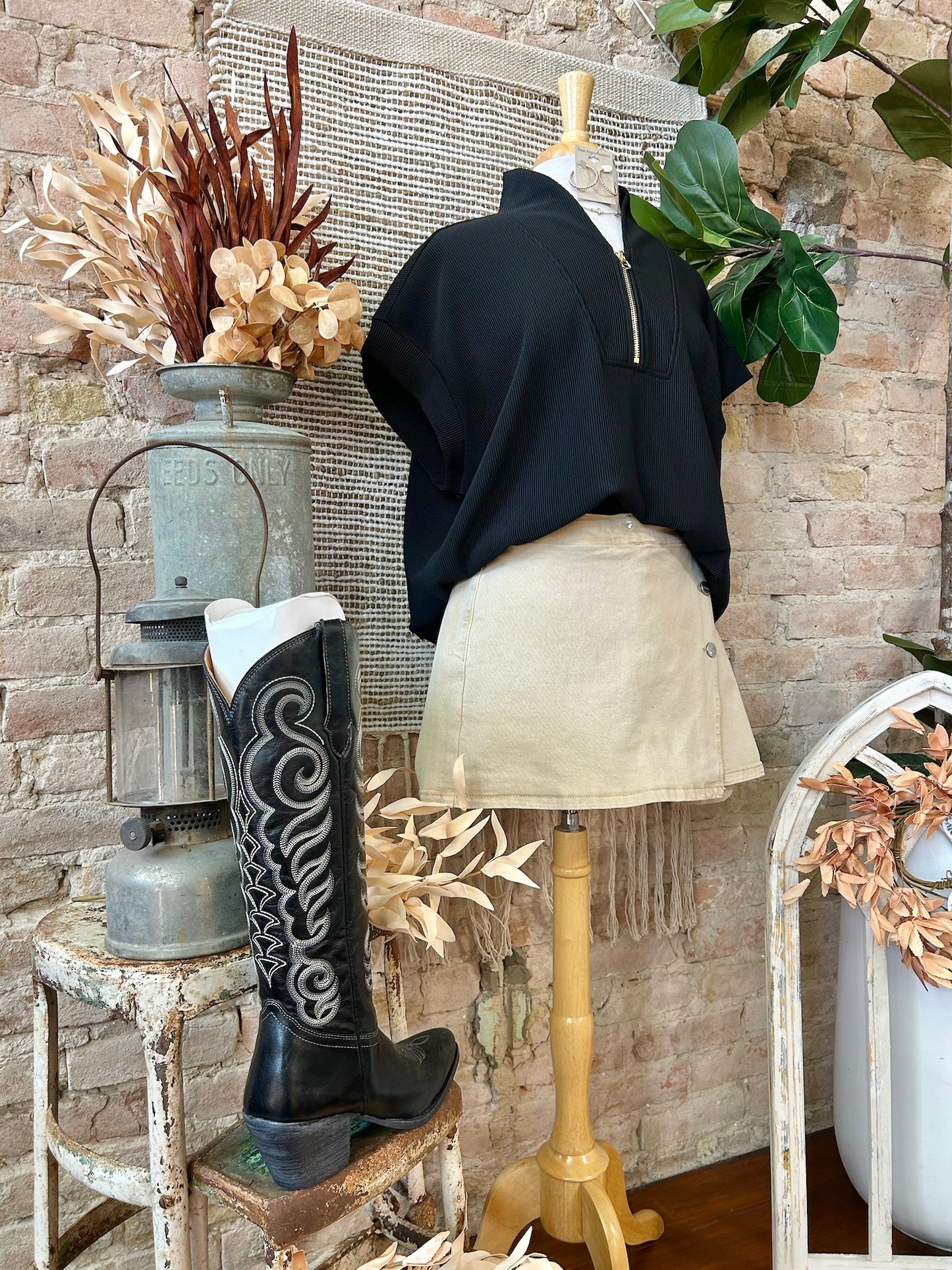 Just A Matter Of Time Black Zip Up Top