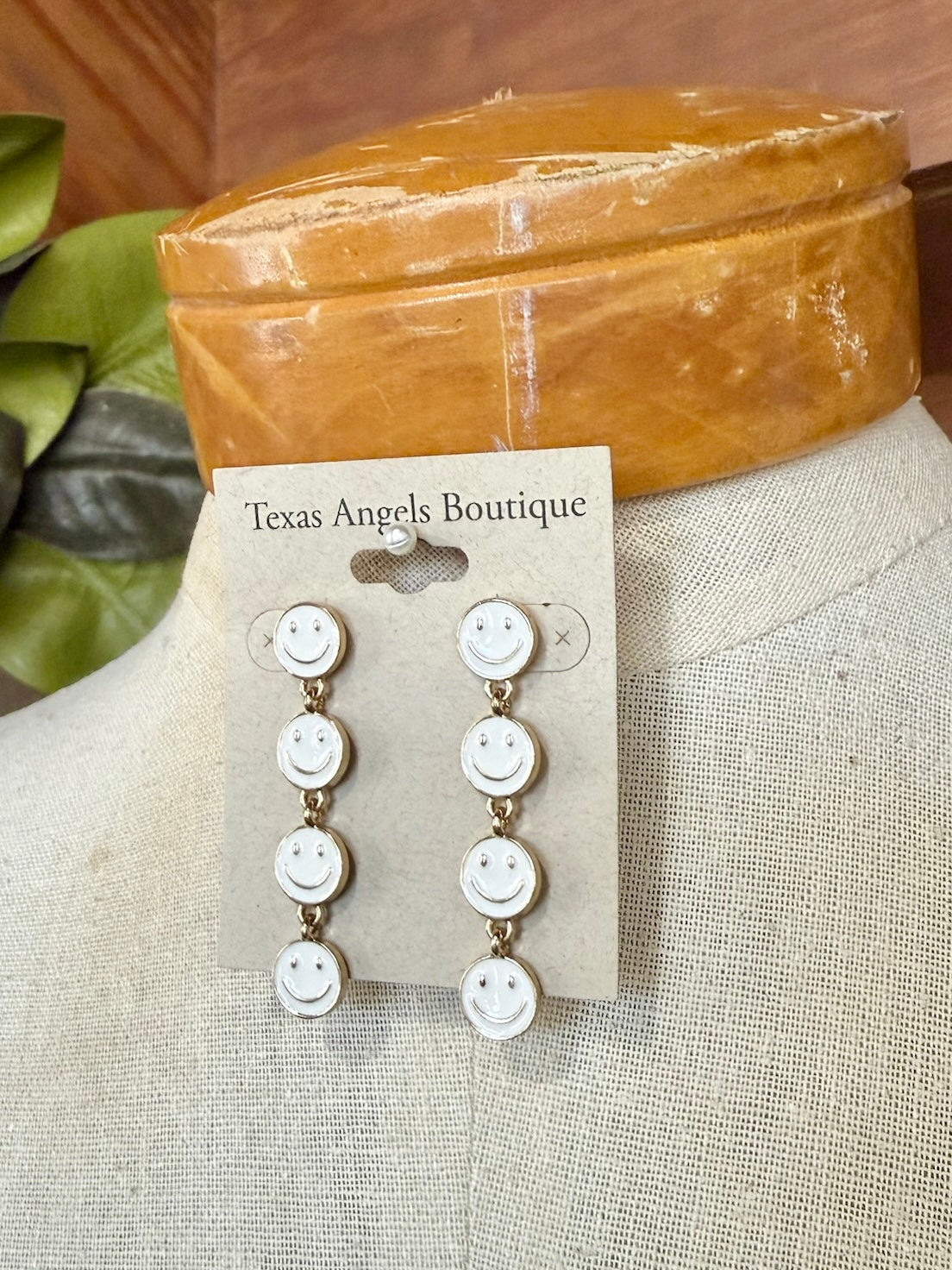 White Smiley Face Dangle Earrings