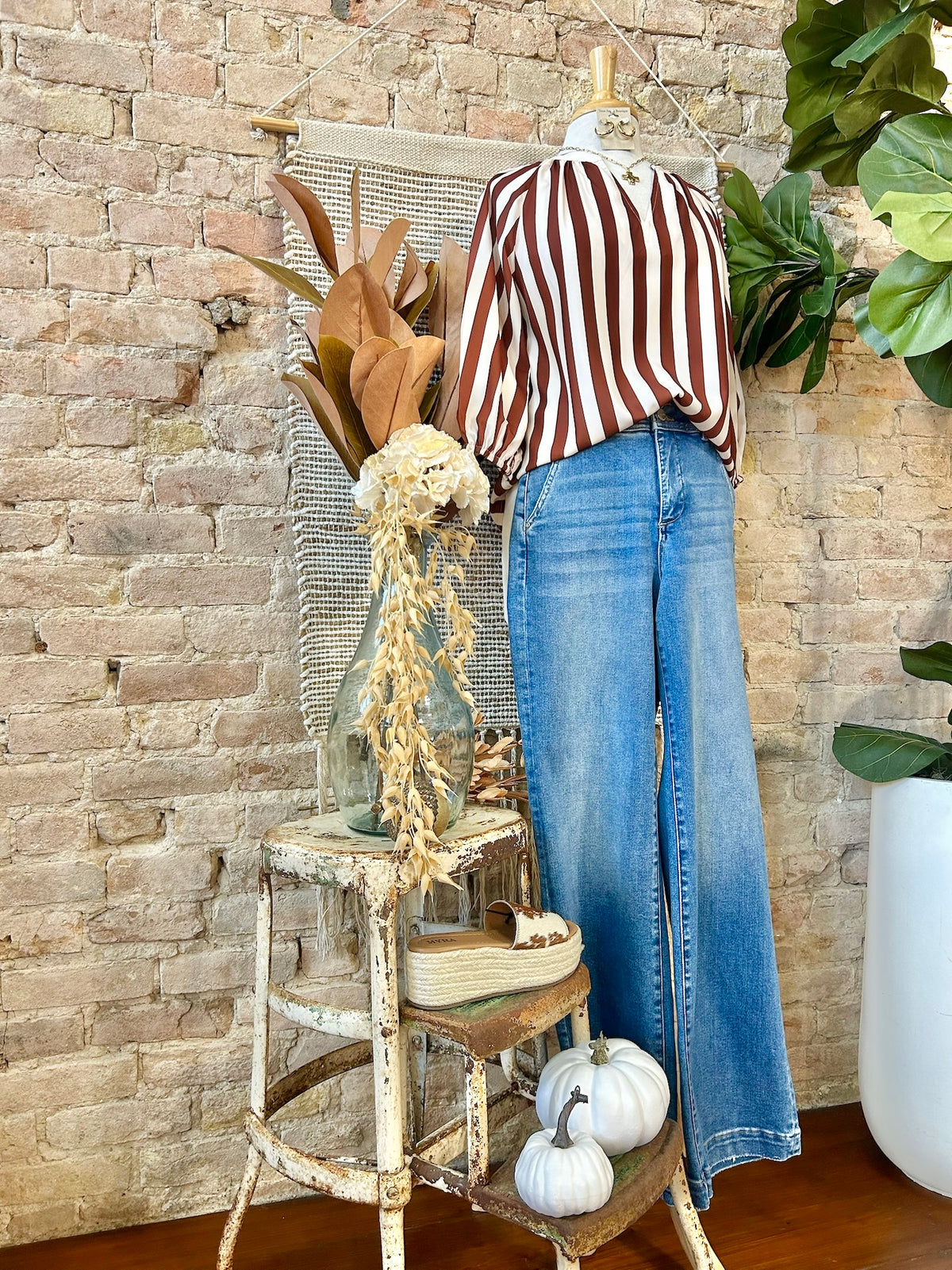 Hayrides & Hot Coco Rust Striped Satin Blouse