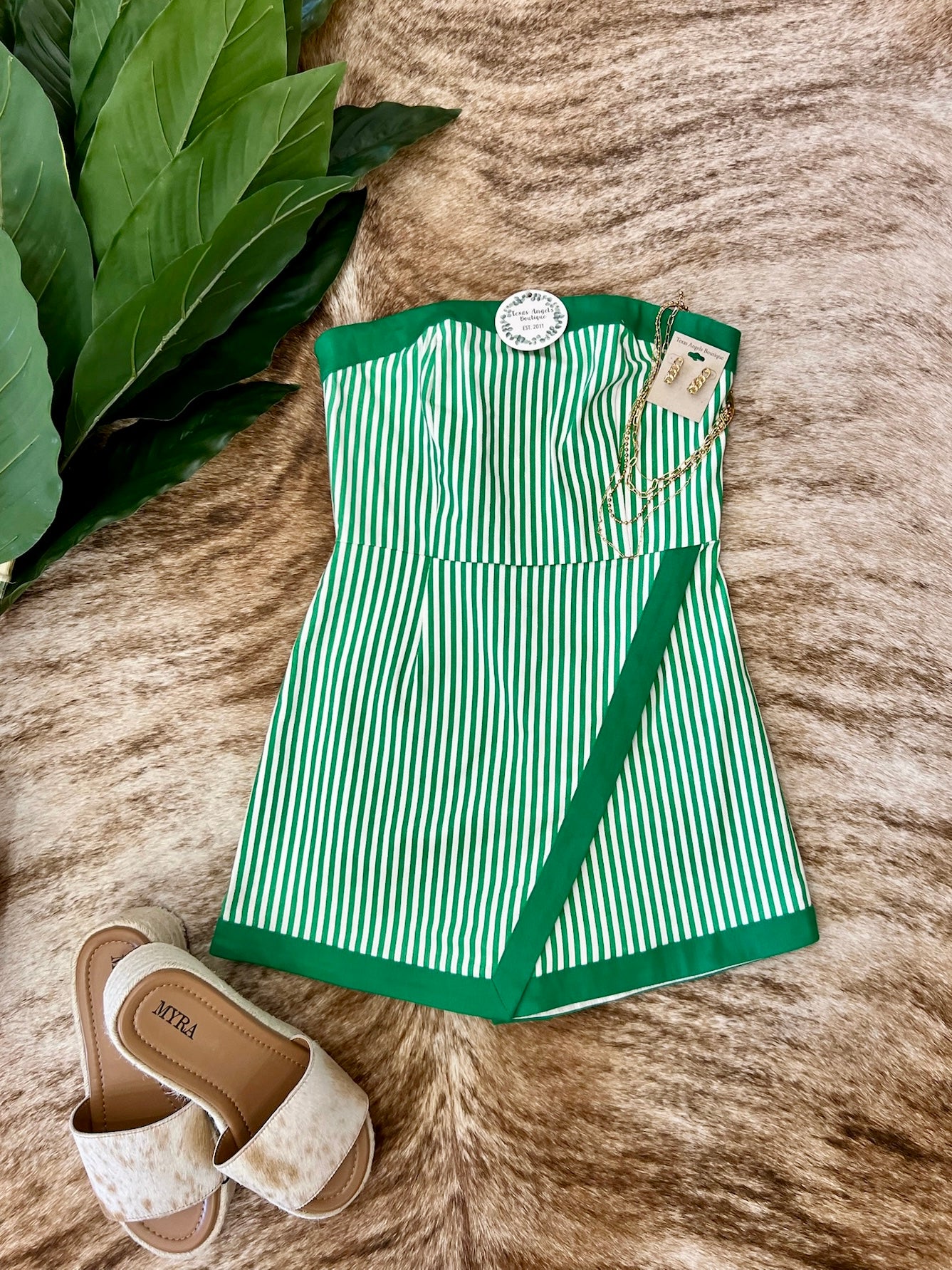 Sandy Shores Green Striped Romper
