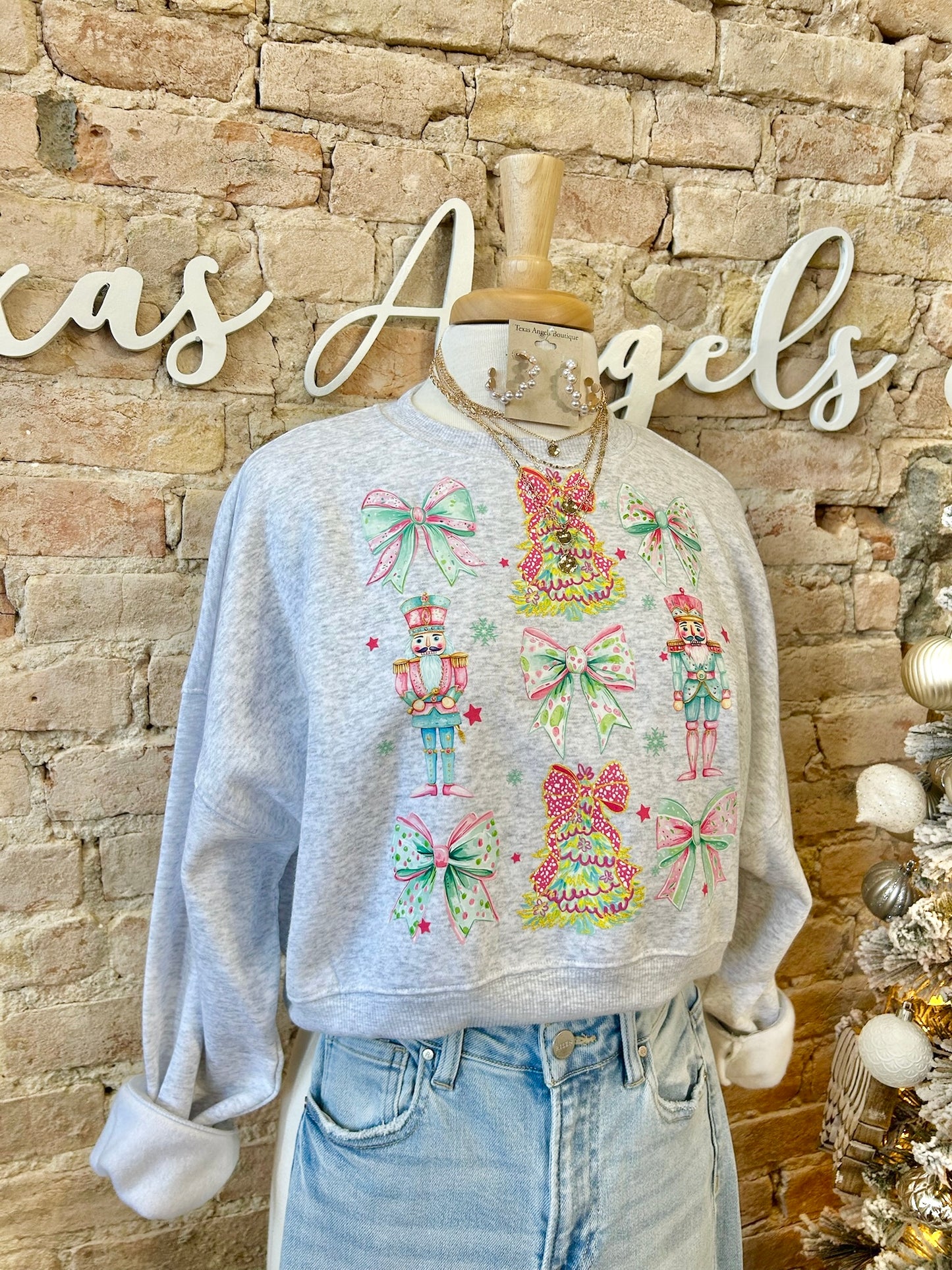 Walking In A Winter Wonderland Nutcracker Grey Cropped Sweatshirt