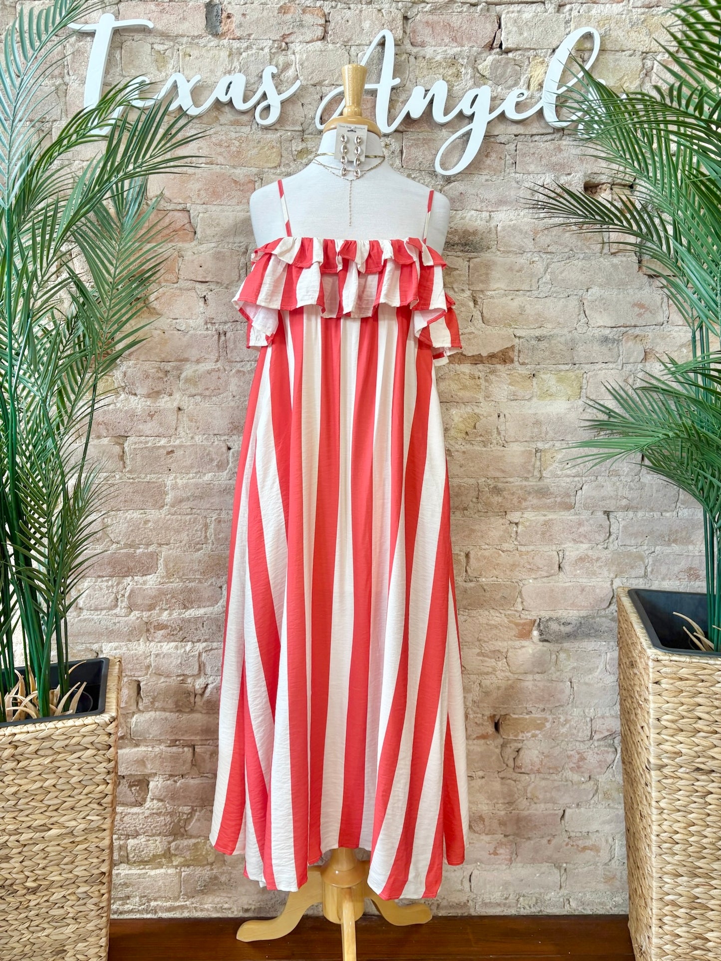 Right From The Start Red Ruffled Striped Maxi