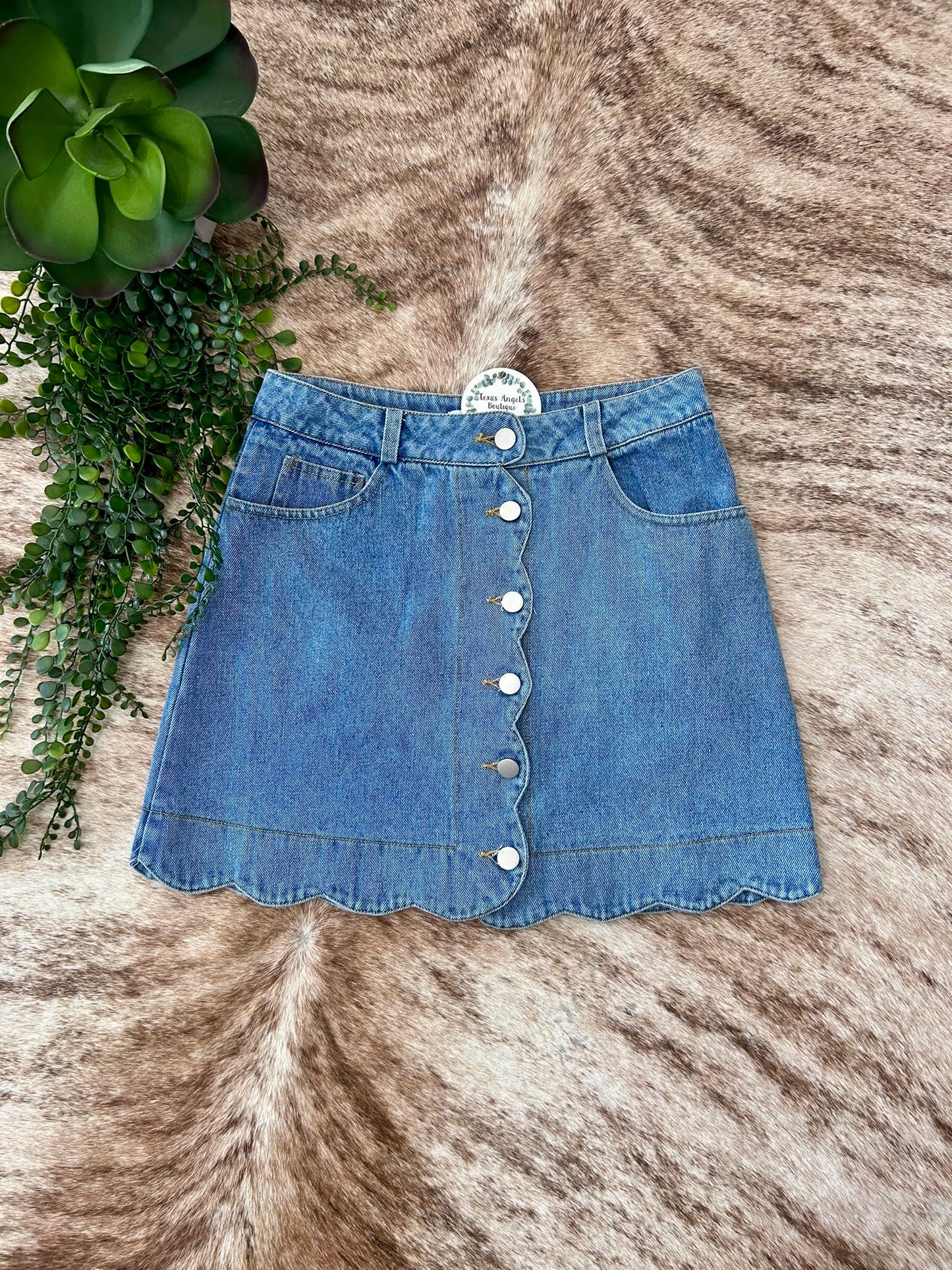 Let's Go Downtown Denim Scalloped Skirt
