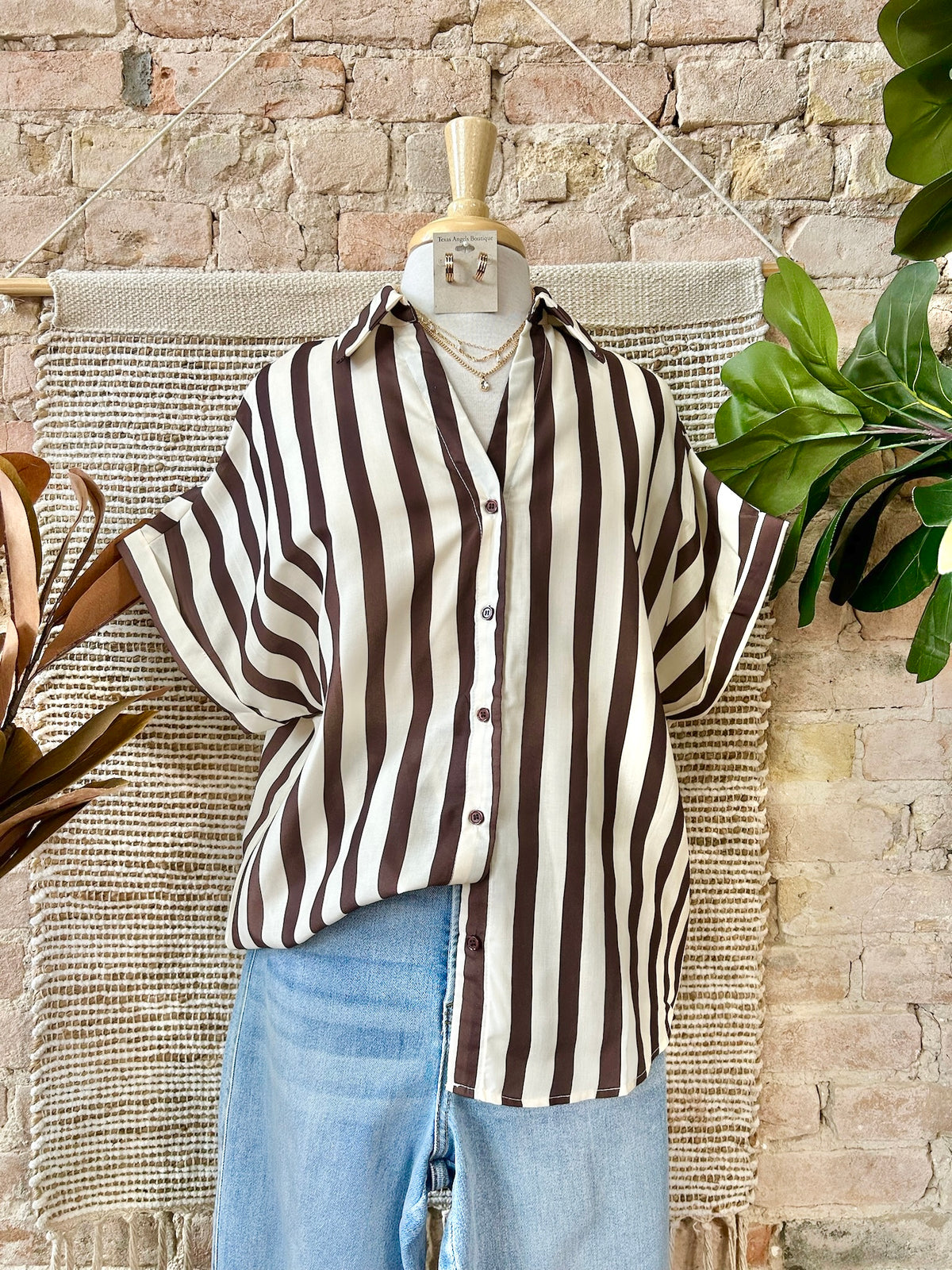 Brown Eyed Girl Brown Striped Satin Blouse