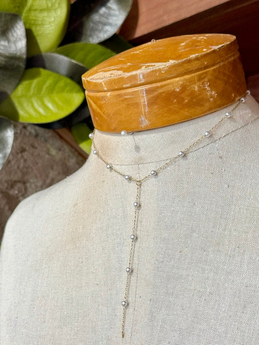 18K Stainless Steel Gold Layered Lariat Pearl Necklace