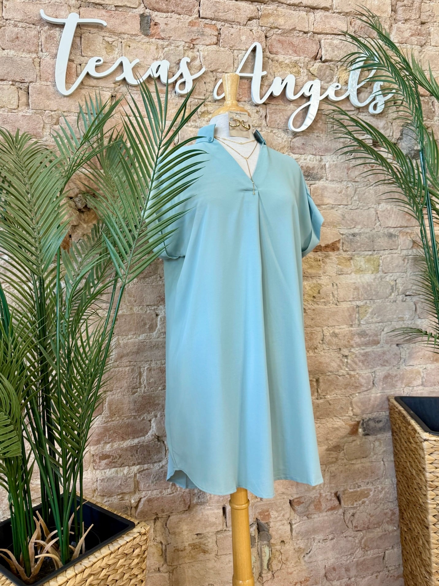 Daydreaming Sage V-Neck Dress