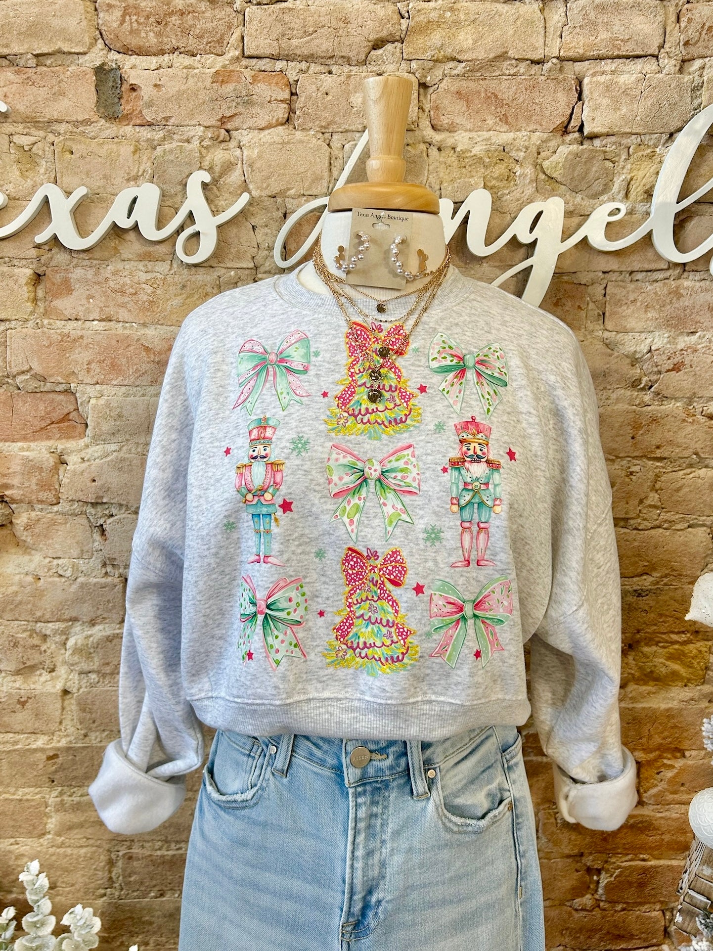 Walking In A Winter Wonderland Nutcracker Grey Cropped Sweatshirt