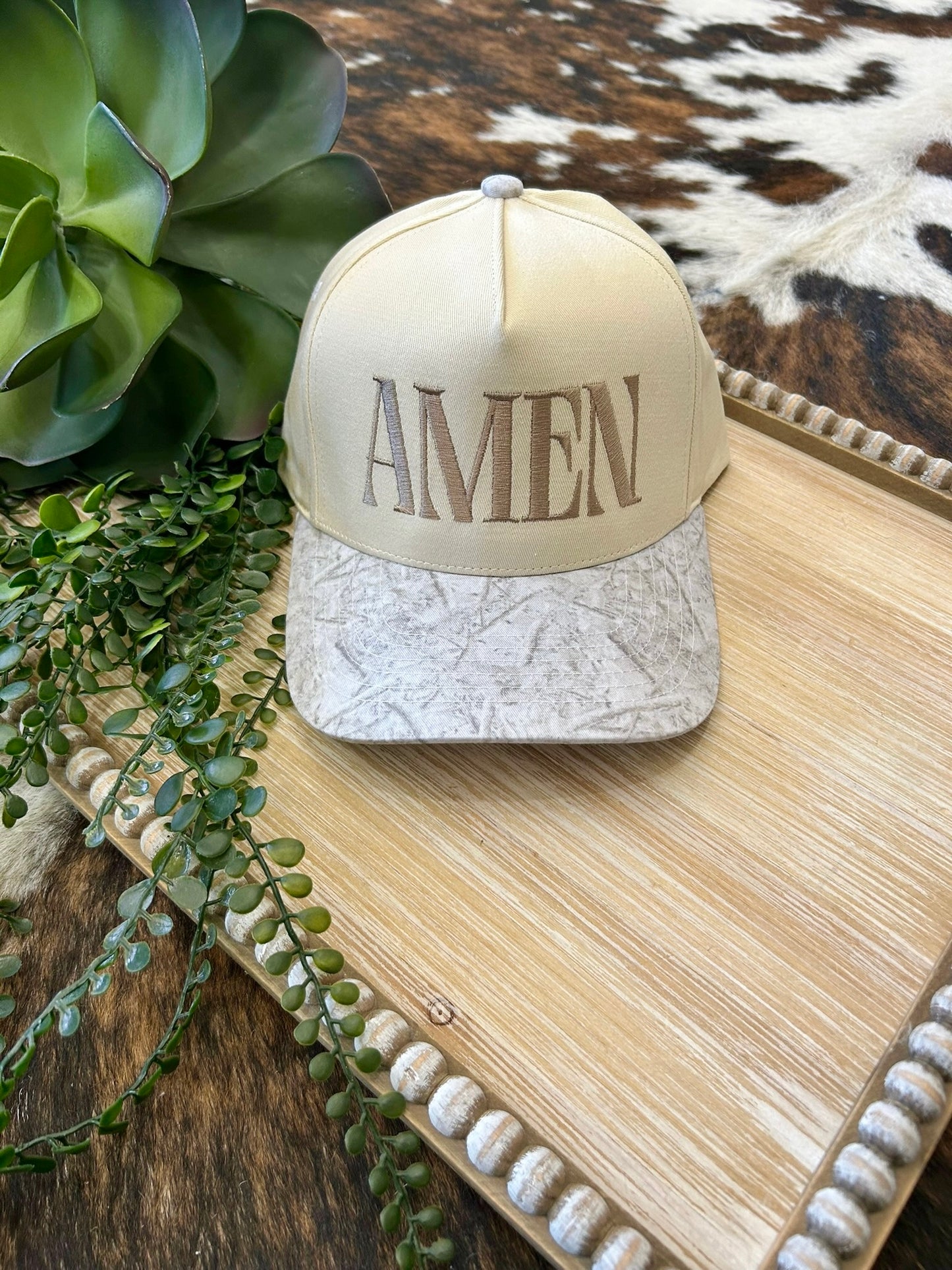 White Camo Amen Embroidered Trucker Hat