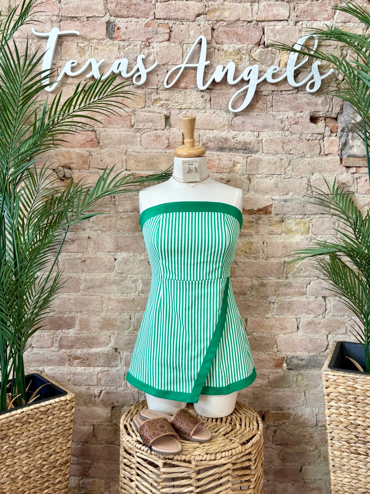 Sandy Shores Green Striped Romper