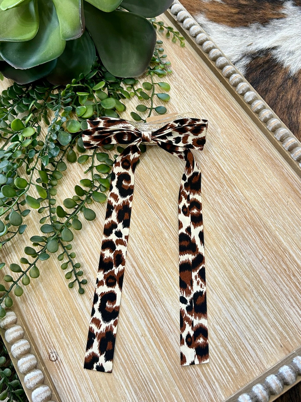 Dark Brown Leopard Print Bow Hair Clip