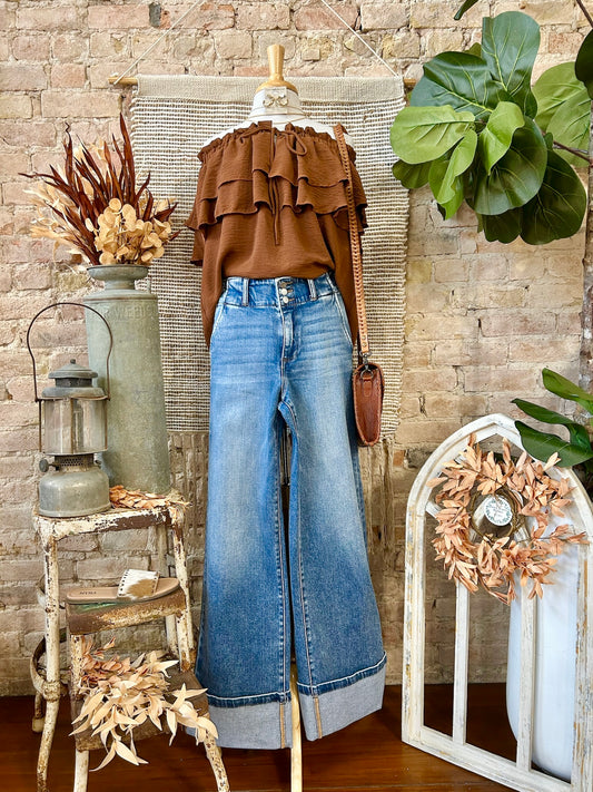 Dream Big Brown Off Shoulder Blouse