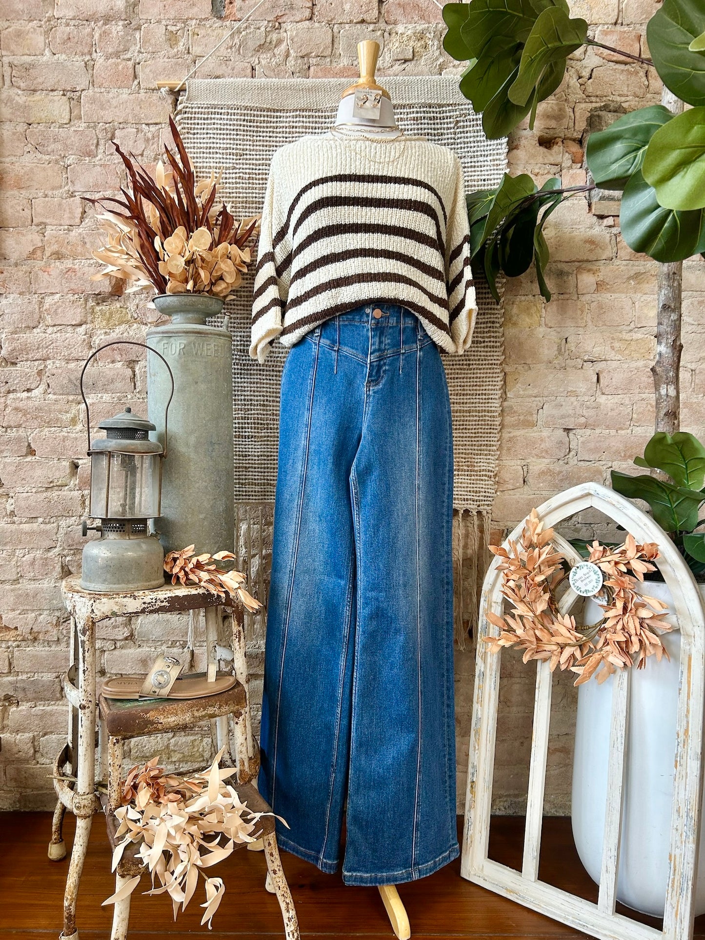 Simply The Best Ivory & Brown Striped Sweater