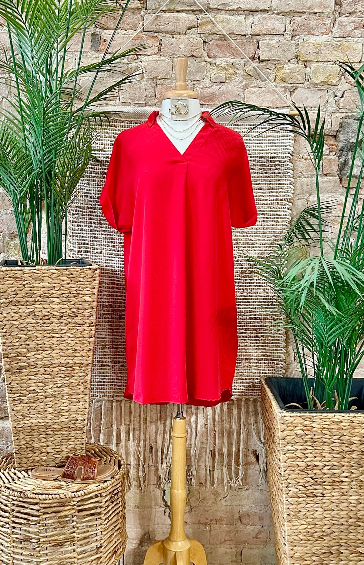 40% Off - Daydreaming Red V-Neck Dress