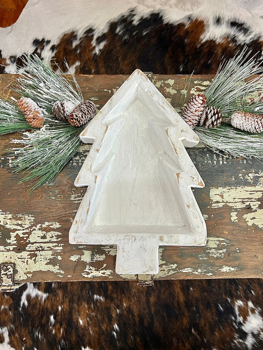 White Wooden Christmas Tree Bowl