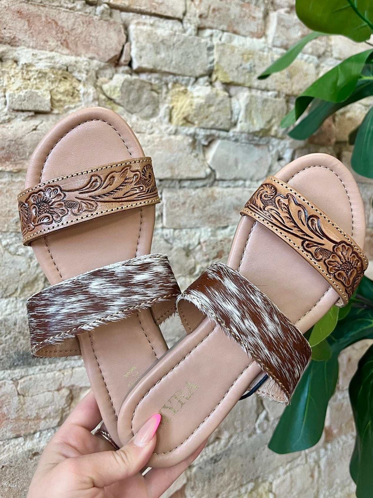 MYRA Cowhide & Tooled Leather Sandals