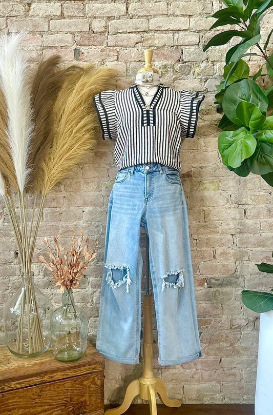 Never Been Better Black Striped Blouse