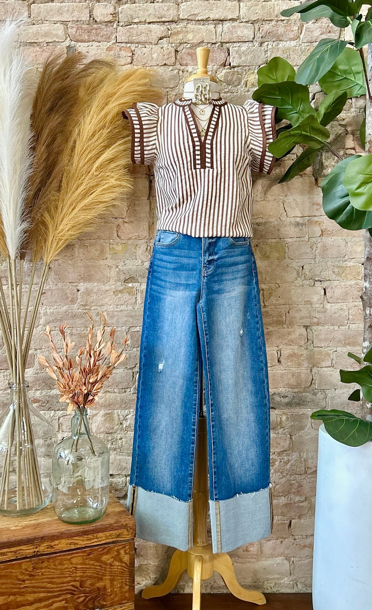 Never Been Better Brown Striped Blouse