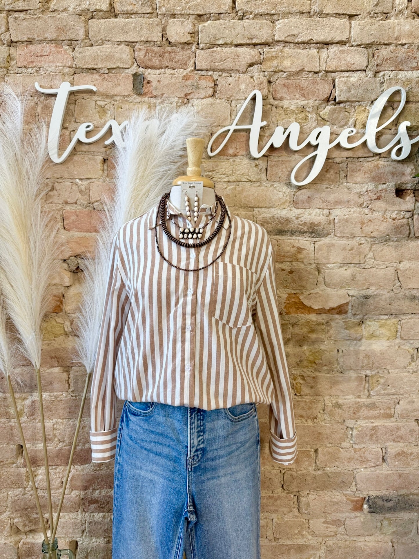 Soft Spoken Taupe Striped Shirt