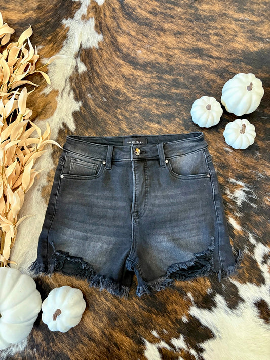 Backstage Pass Black Distressed Risen Shorts