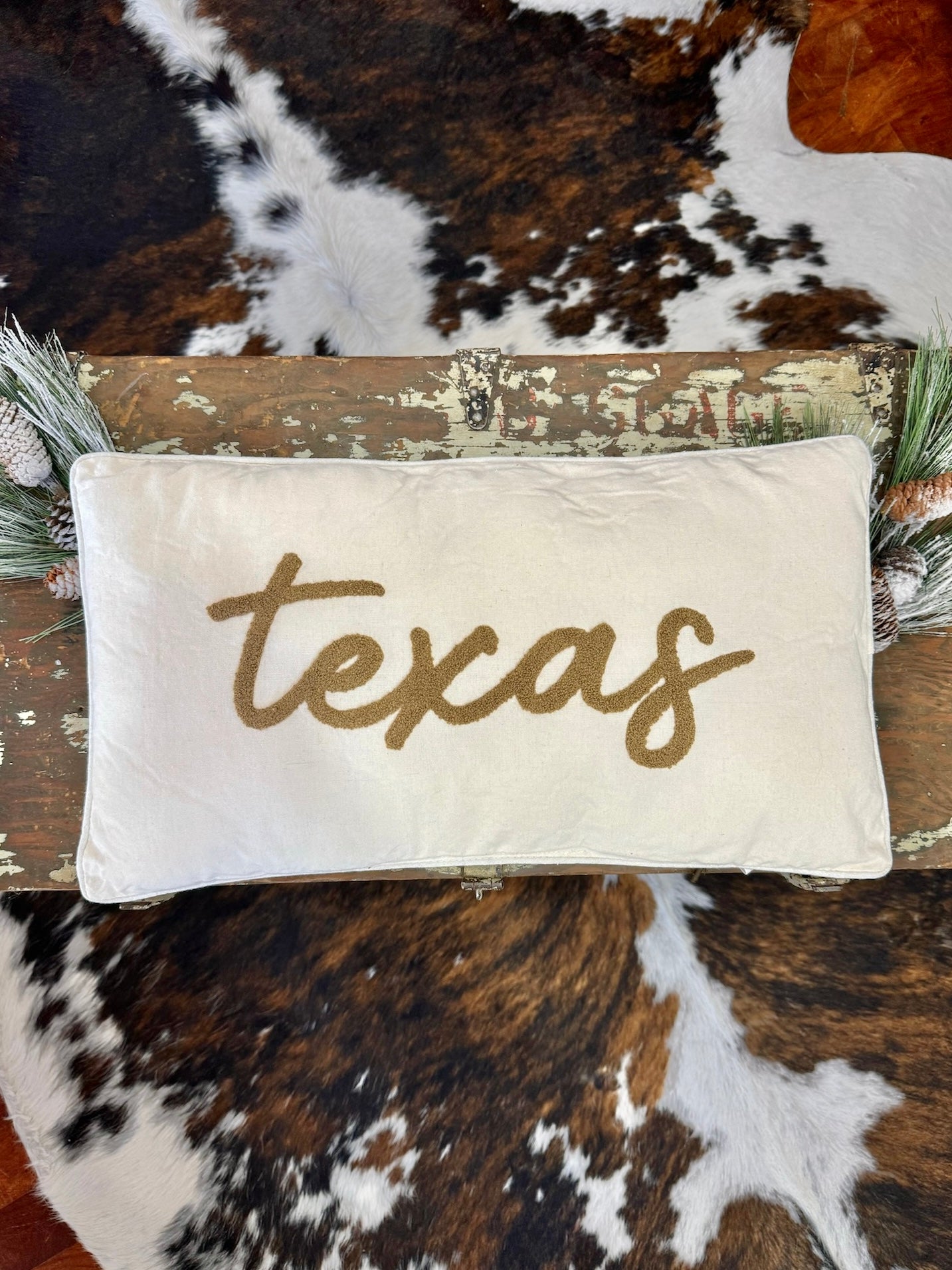 Taupe Embroidered Texas Pillow