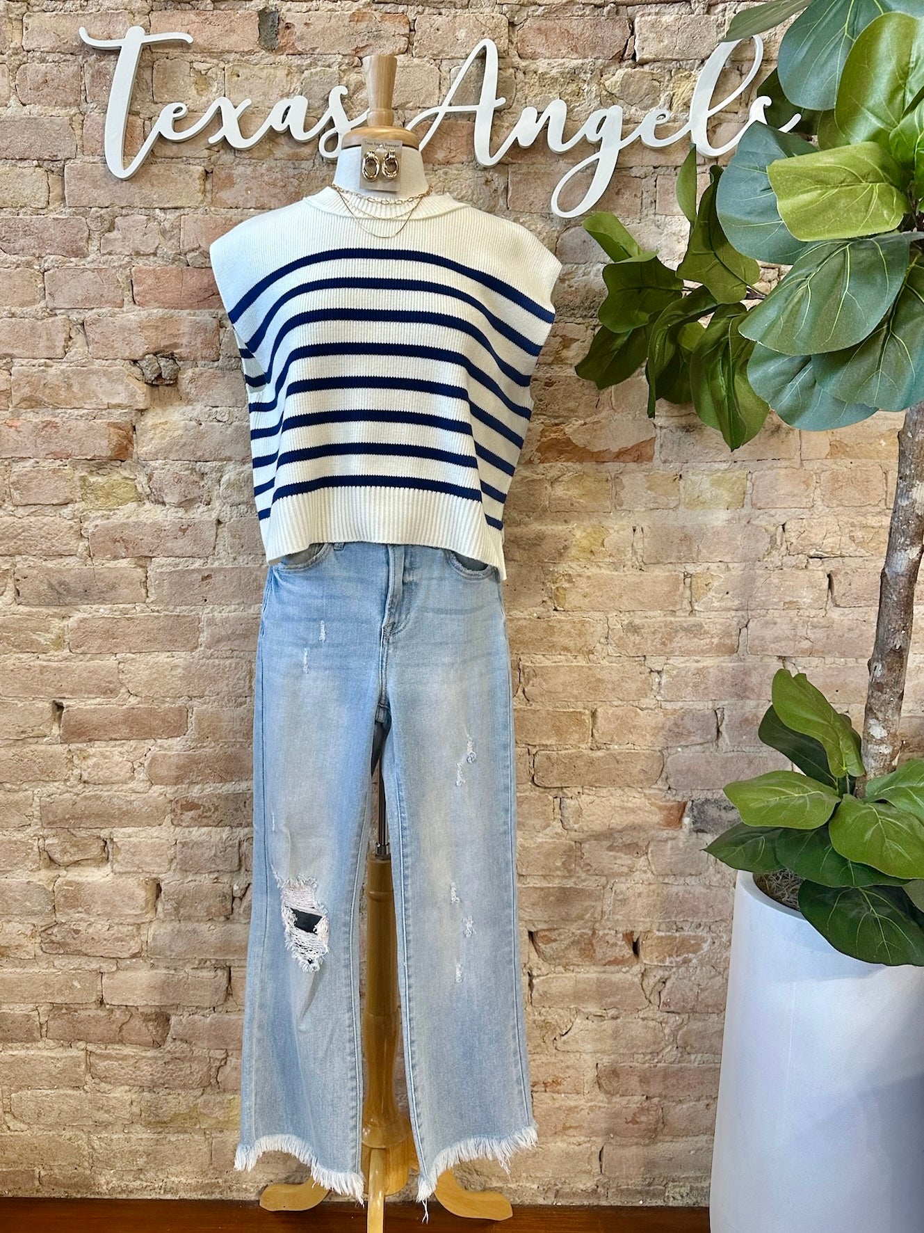 Stay Around For Awhile Navy Striped Top