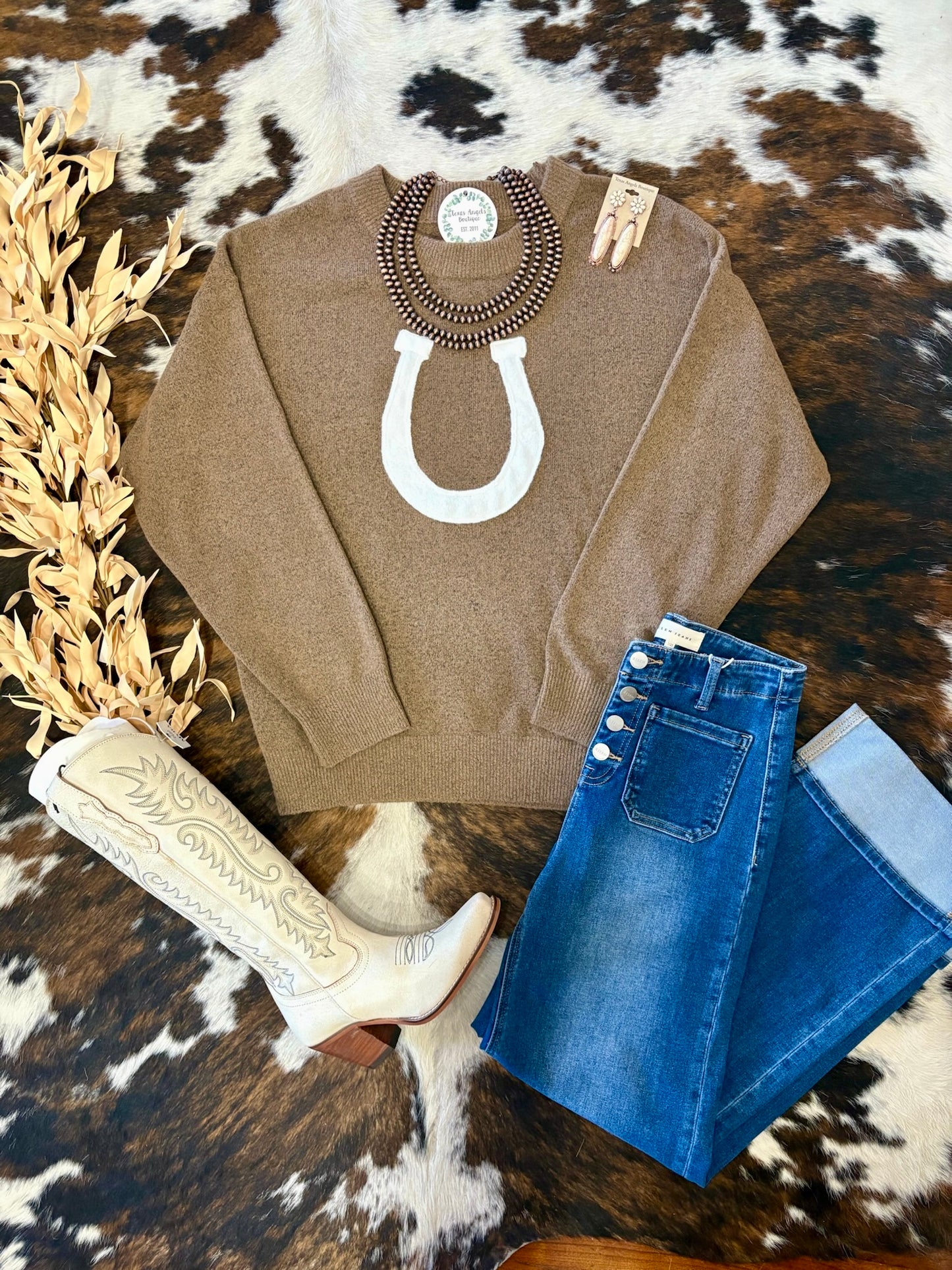 Bareback Rider Brown Horse Shoe Sweater