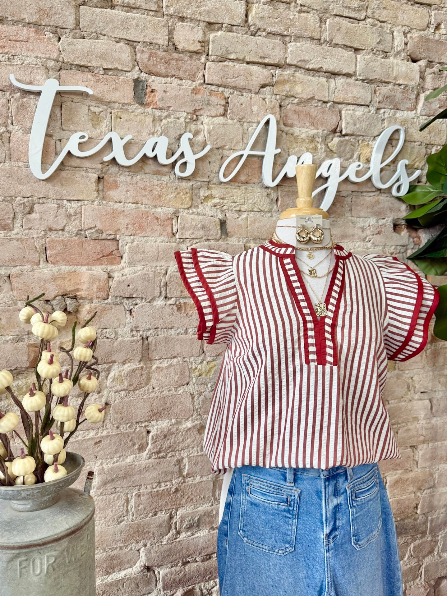 Never Been Better Rust Striped Blouse