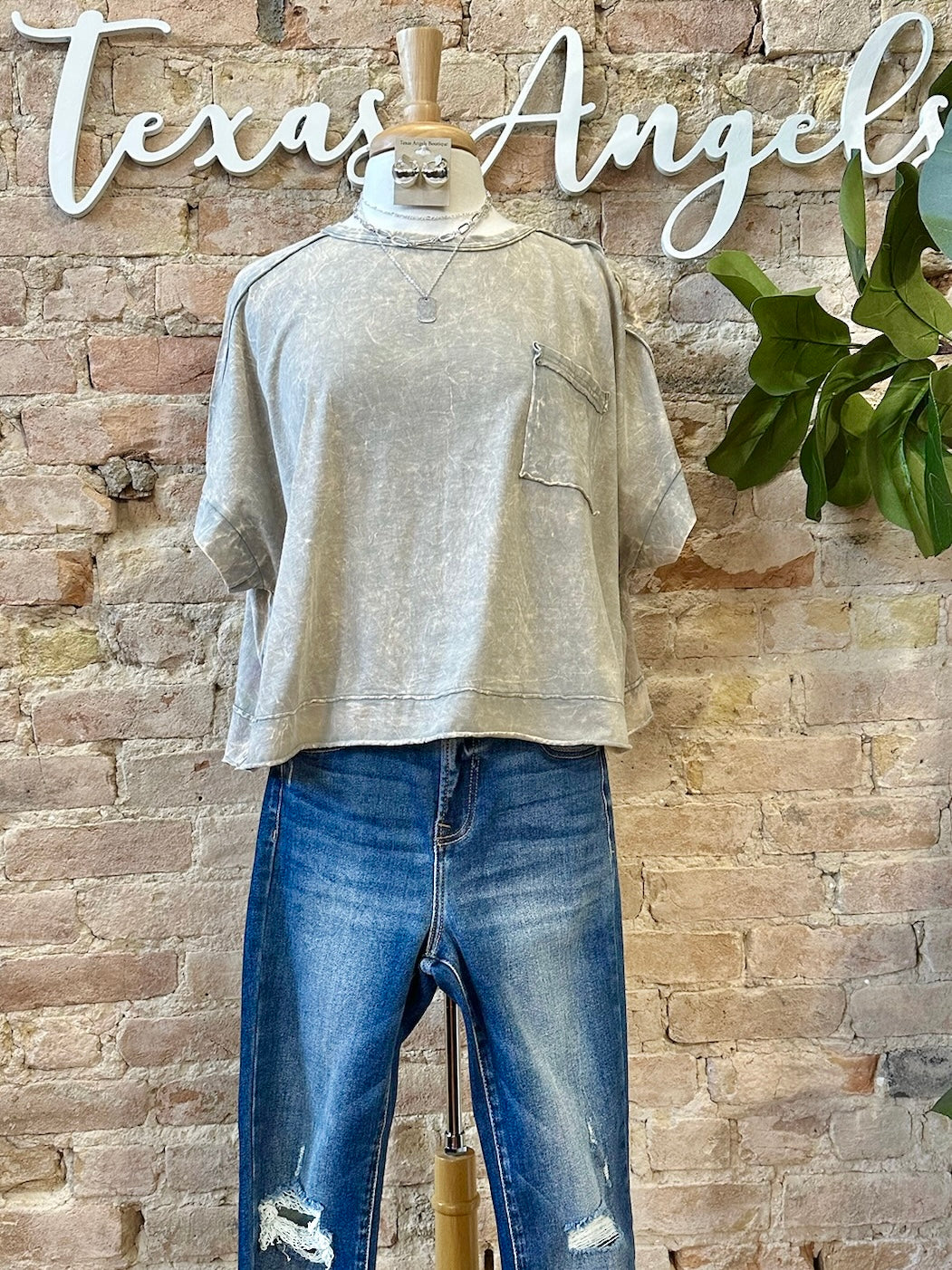 True Love Light Tan Acid Wash Top