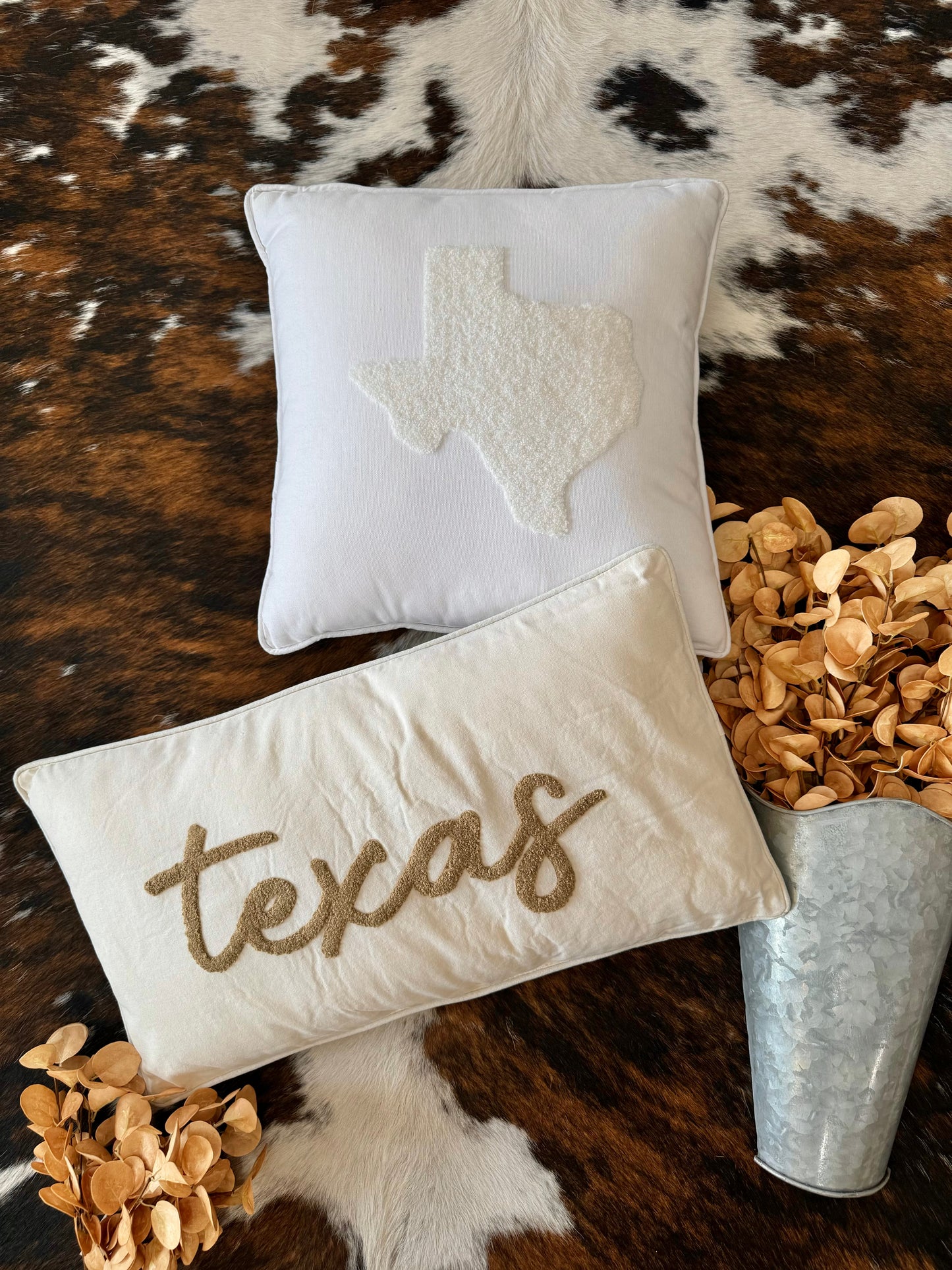 White Embroidered Texas Pillow