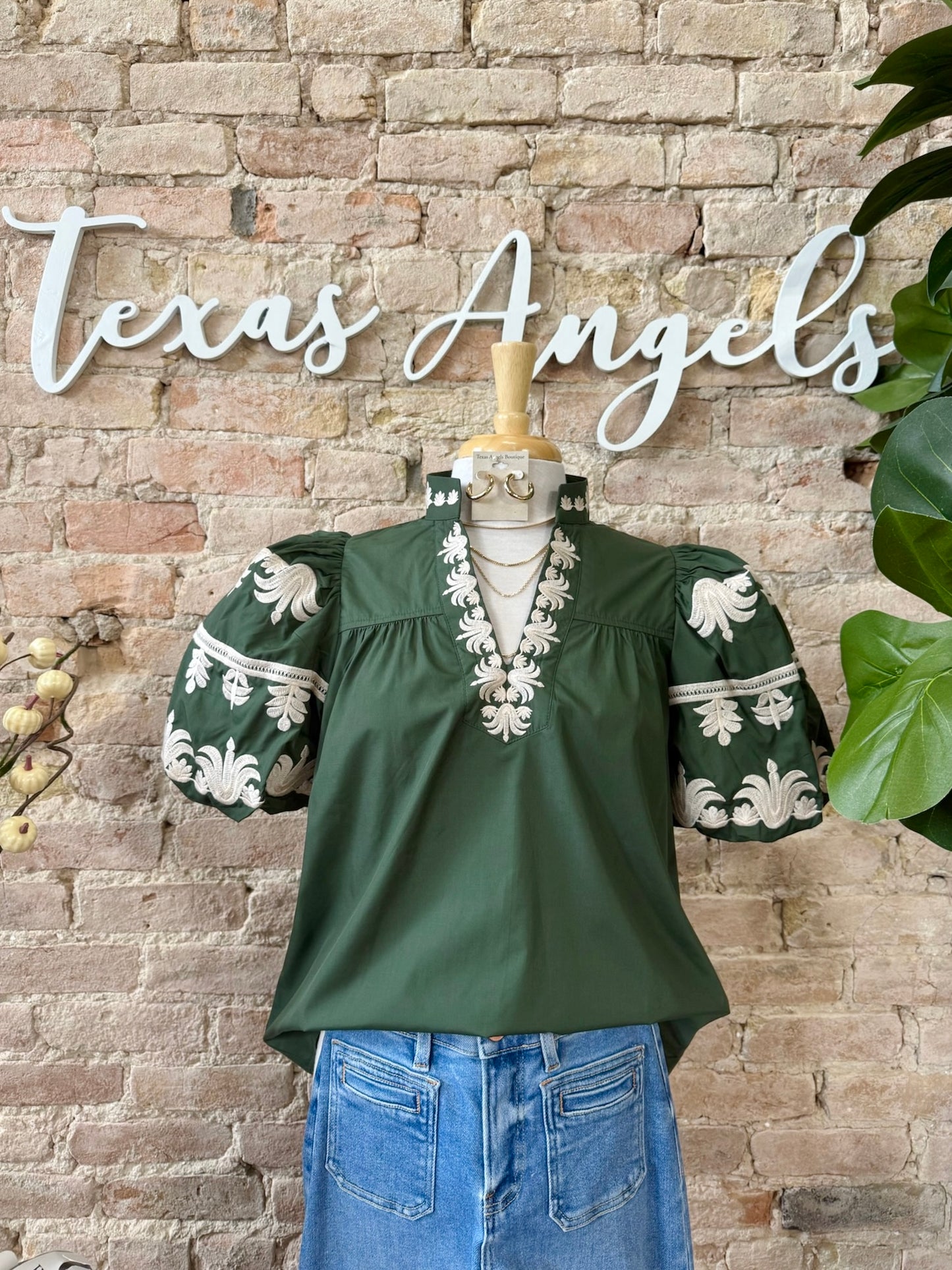 Enjoy Every Bit Dark Green Embroidered Blouse